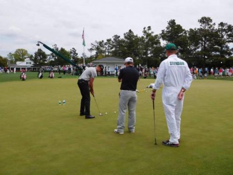 Phil Kenyon at work with Henrik Stenson at the 2015 Masters, National Augusta