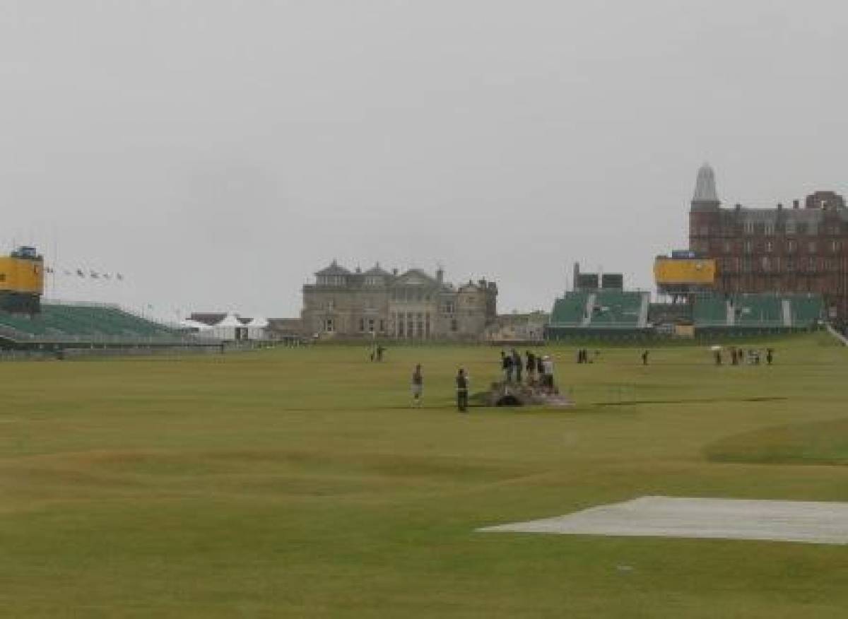 A view down the 18th during the Saturday Practice Round