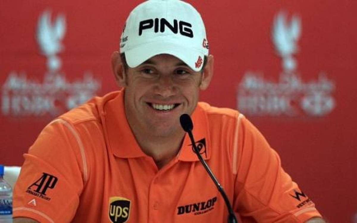 Lee Westwood addresses the media in Abu Dhabi